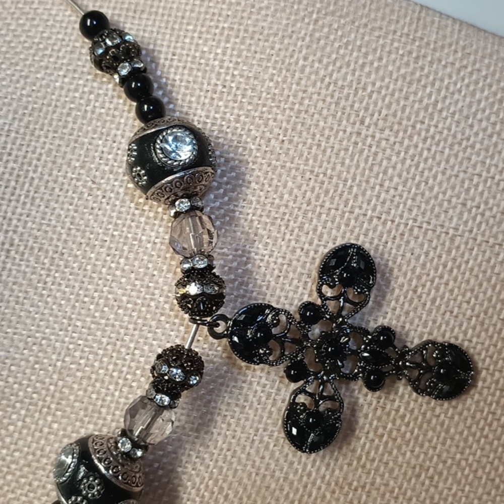 Black and Silver Cross Choker - Picture 3 of 4